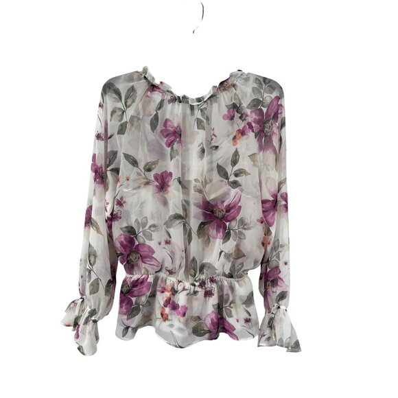 White House Black Market Womens 6 Floral Blouse Ecru Violet Ruffle + Tank NWT - Picture 2 of 16